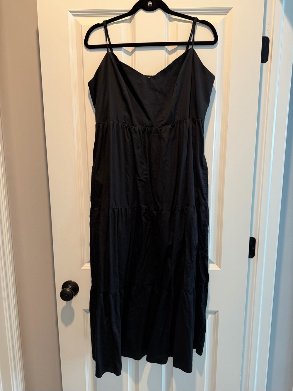 Amazon Essentials Black Tiered Spaghetti-Strap Midi Dress